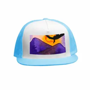 The Moon Fisher - Watercolor Kids Children Fisher Purple Moon Mountain View Landscape Grid Cap