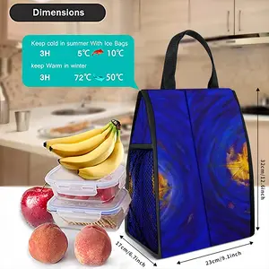 Centrifugal Blue Circles Attached Yellow Insulated Lunch Bag (Mesh Pocket)