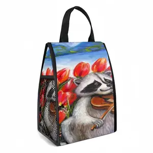 Raccoon Celebrating Spring Insulated Lunch Bag (Mesh Pocket)