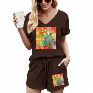 Women Digital Flowers Casual Short Sleeve Suit