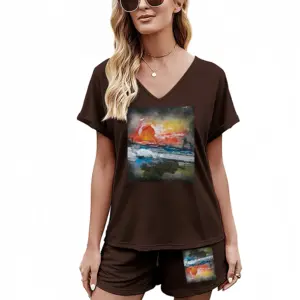 Women Sunset Casual Short Sleeve Suit