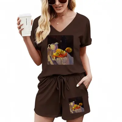 Women Still Life With Lemon Casual Short Sleeve Suit