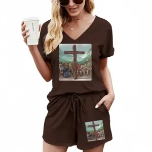 Women Cross Of Faith Casual Short Sleeve Suit