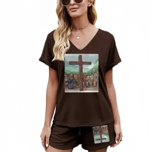 Women Cross Of Faith Casual Short Sleeve Suit