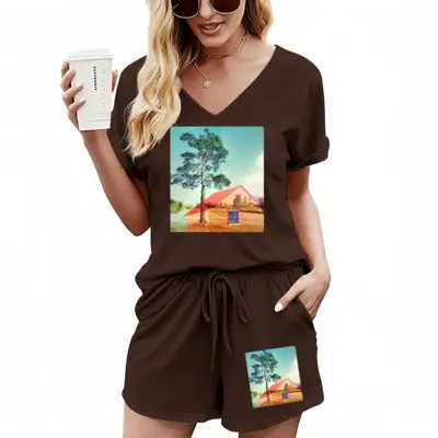 Women Pine Casual Short Sleeve Suit