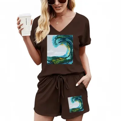 Women Barrel Wave Casual Short Sleeve Suit