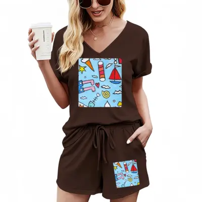 Women Seaside Casual Short Sleeve Suit