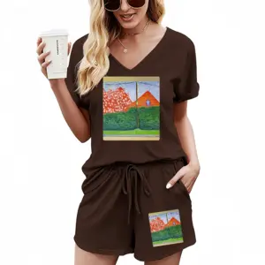 Women Verdant Curtain Casual Short Sleeve Suit