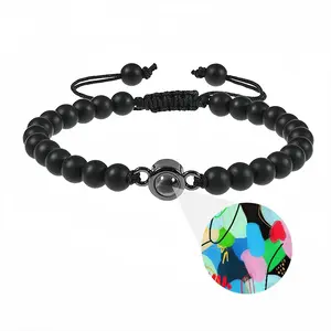 Cerulean Skies And Coral Heart Titanium Steel Projection Bracelet