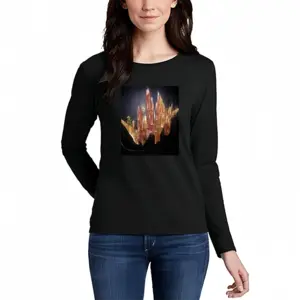 Women Crystals Long Sleeve T-Shirt (Cotton)