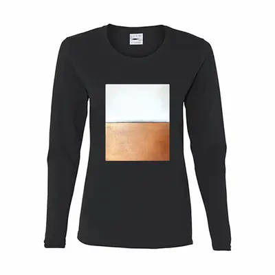 Women Black And White Over Copper Long Sleeve T-Shirt (Cotton)