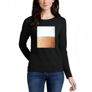 Women Black And White Over Copper Long Sleeve T-Shirt (Cotton)