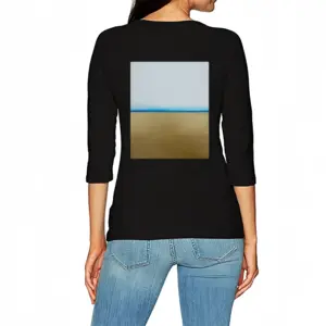 Women Blue Line With Gold Long Sleeve T-Shirt (Cotton)