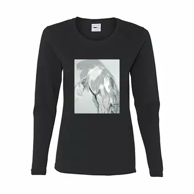 Women Grey Horse Long Sleeve T-Shirt (Cotton)