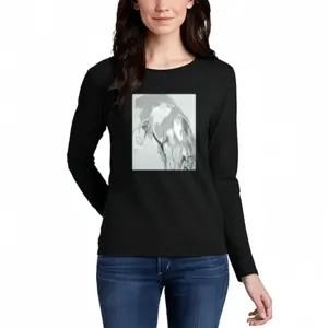 Women Grey Horse Long Sleeve T-Shirt (Cotton)