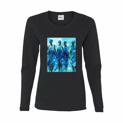 Women Women In Blue Long Sleeve T-Shirt (Cotton)