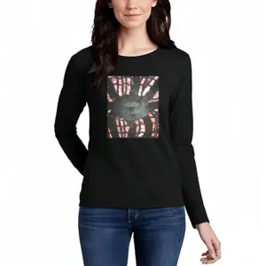 Women Black Web Long Sleeve T-Shirt (Cotton)