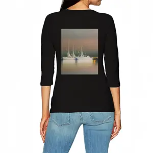 Women Sailboats Anchored At Sunset Long Sleeve T-Shirt (Cotton)