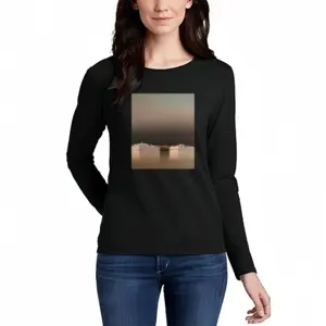 Women Lagoon With Two Boats In Green Long Sleeve T-Shirt (Cotton)