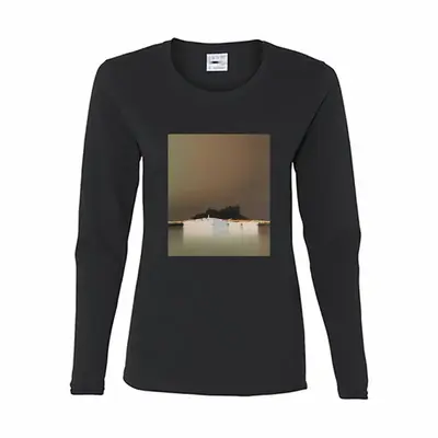 Women Lagoon With 2 Boats And Trees In Taupe And Green Light Long Sleeve T-Shirt (Cotton)