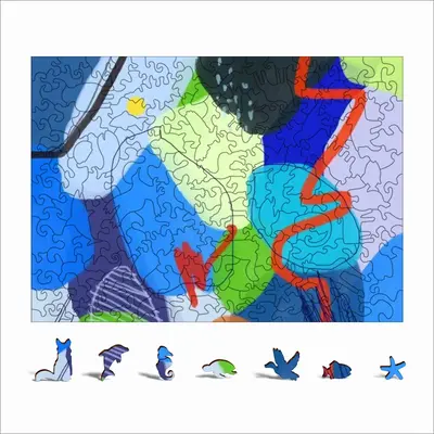 Simple Navy Blue Large Animal Module Puzzle (Horizontal)