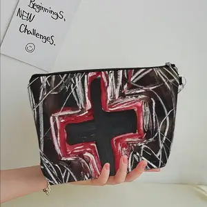 Black Cross Handheld Makeup Bag