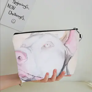 White Doberman Handheld Makeup Bag