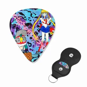 Goodbye My Love - Pop Art Cartoon Universal Peace Calligraphy Pink Guitar Pick