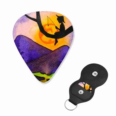 The Moon Fisher - Watercolor Kids Children Fisher Purple Moon Mountain View Landscape Guitar Pick