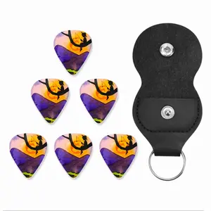 The Moon Fisher - Watercolor Kids Children Fisher Purple Moon Mountain View Landscape Guitar Pick