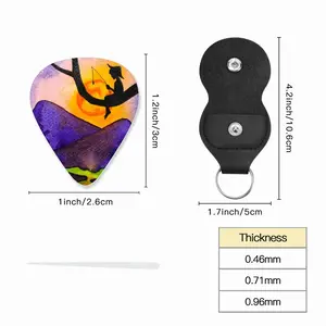 The Moon Fisher - Watercolor Kids Children Fisher Purple Moon Mountain View Landscape Guitar Pick