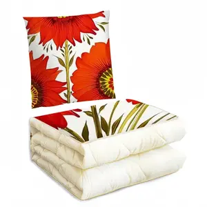 Three Red Flowers Pillow Quilt