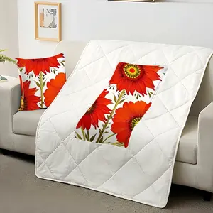 Three Red Flowers Pillow Quilt