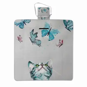 Cat And Butterflies Picnic Mat (Square)