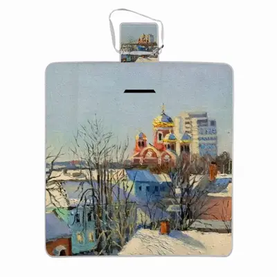 Winter Town With A Church Picnic Mat (Square)