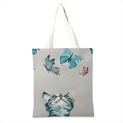 Cat And Butterflies Shopping Bag (Linen)