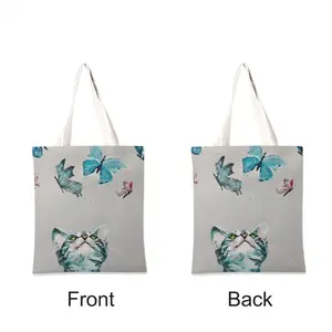 Cat And Butterflies Shopping Bag (Linen)