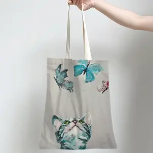 Cat And Butterflies Shopping Bag (Linen)