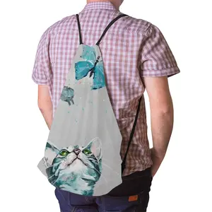 Cat And Butterflies Drawstring Bag