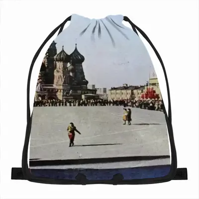 Lady In Red Square Drawstring Bag