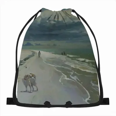 Storm By The Sea Drawstring Bag