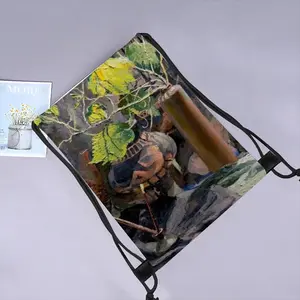 Sunny Ceramic Tableware And Leaves Still Life Drawstring Bag