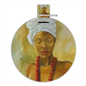 Woman With Red Necklace Picnic Mat (Round)