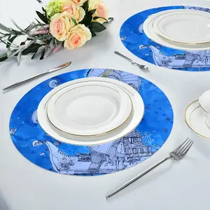 Drawing Ink - Blue Diva Linen Placemat (Round)