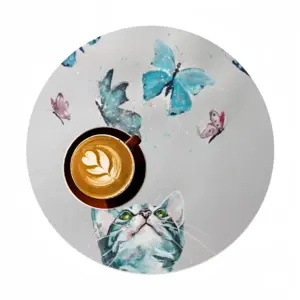 Cat And Butterflies Linen Placemat (Round)