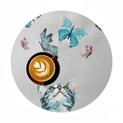 Cat And Butterflies Linen Placemat (Round)