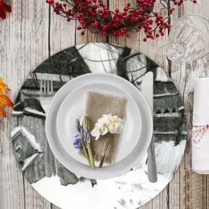 Old Yard In Winter Linen Placemat (Round)