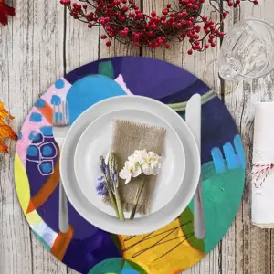 Blue And Green Modern Linen Placemat (Round)