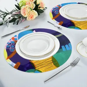 Blue And Green Modern Linen Placemat (Round)