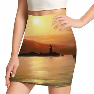 Women Gold Sea Sunset Hip Skirt